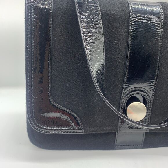 Hobo International Black Fabric Patent Leather Purse Handbag Flap Front - Picture 3 of 14
